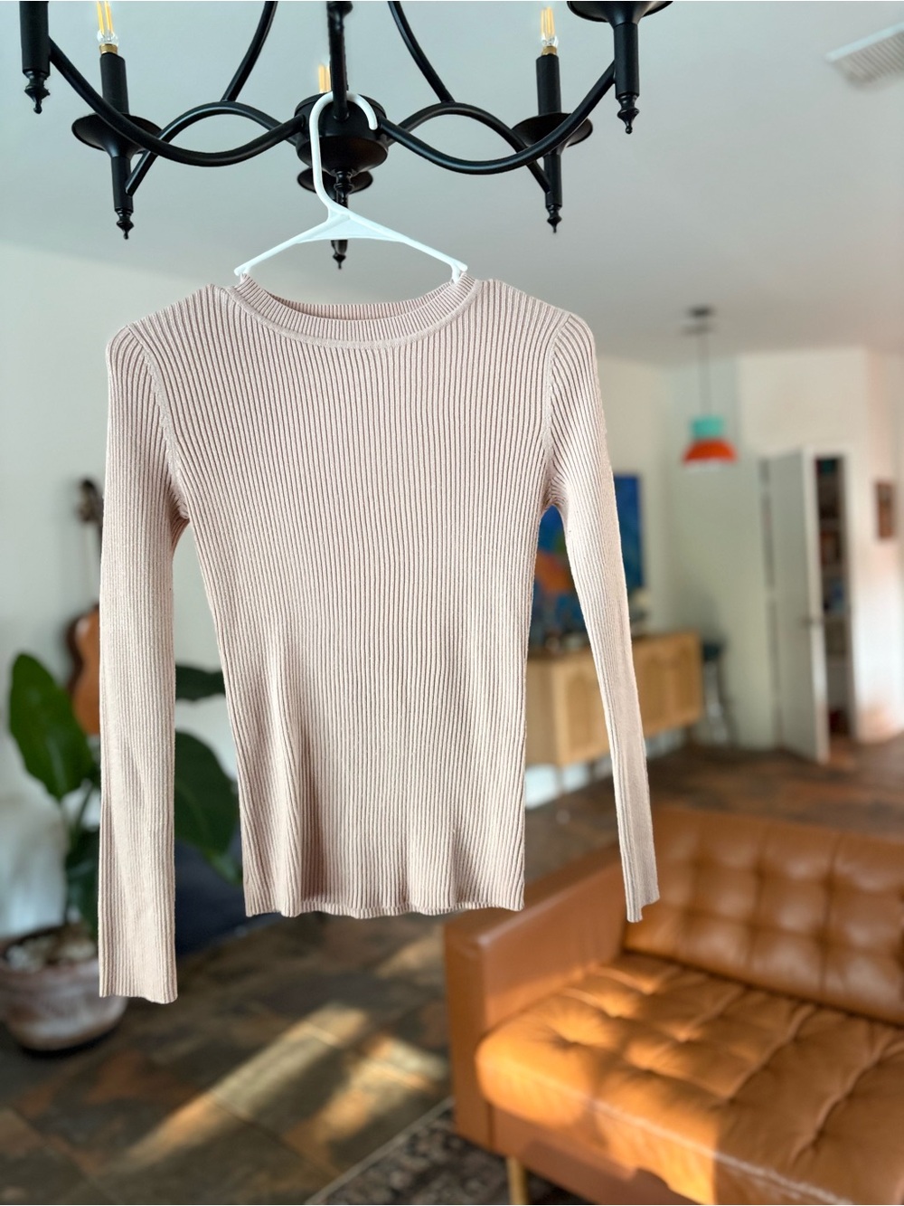 Cocovive Blush Pink Long Sleeve Ribbed Knit Sweater Small